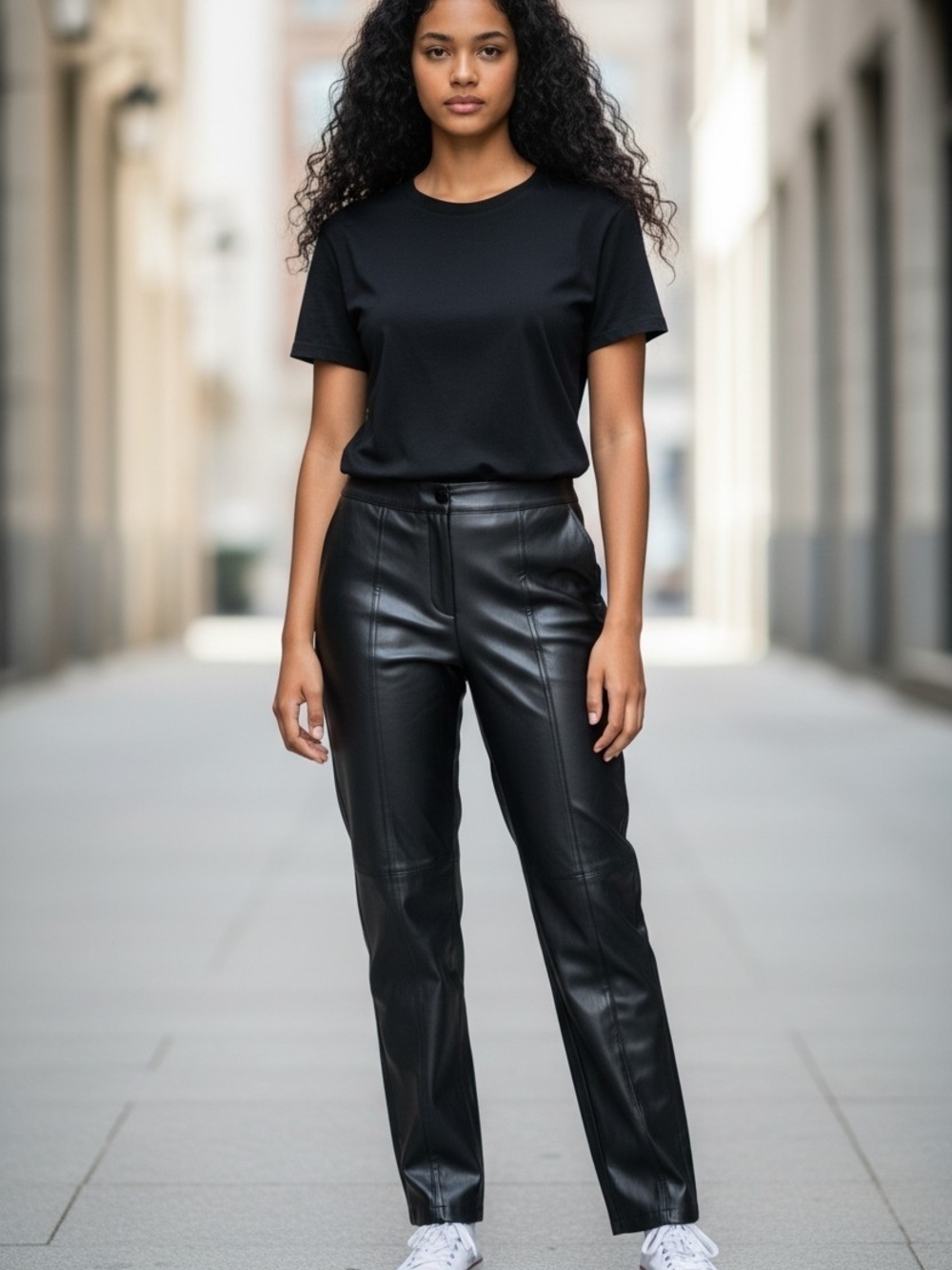 Zara Black Faux Leather Straight-Leg Pants
